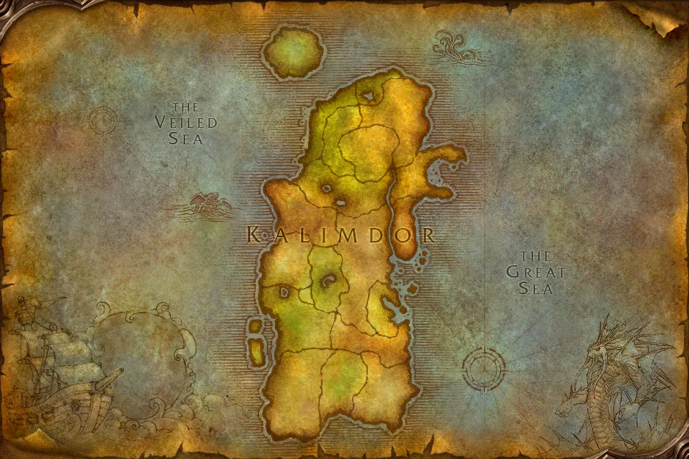 The World of Warcraft: Forever beta client's own world map of Kalimdor